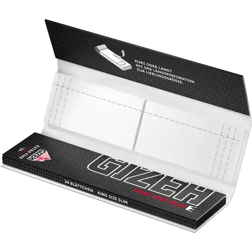 Gizeh King Size Slim Black Papes plus Tips offen
