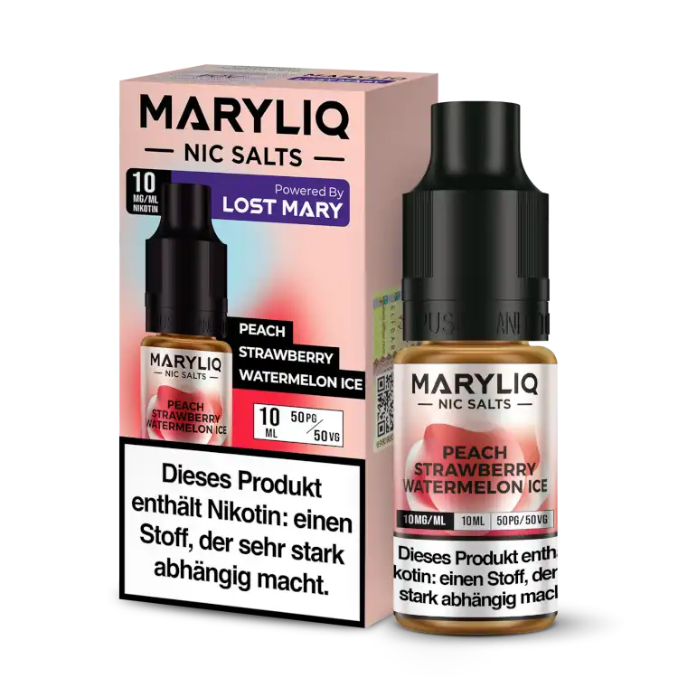 MARYLIQ Nikotinsalz Liquid 10ml - Peach Strawberry Watermelon Ice 10 mg