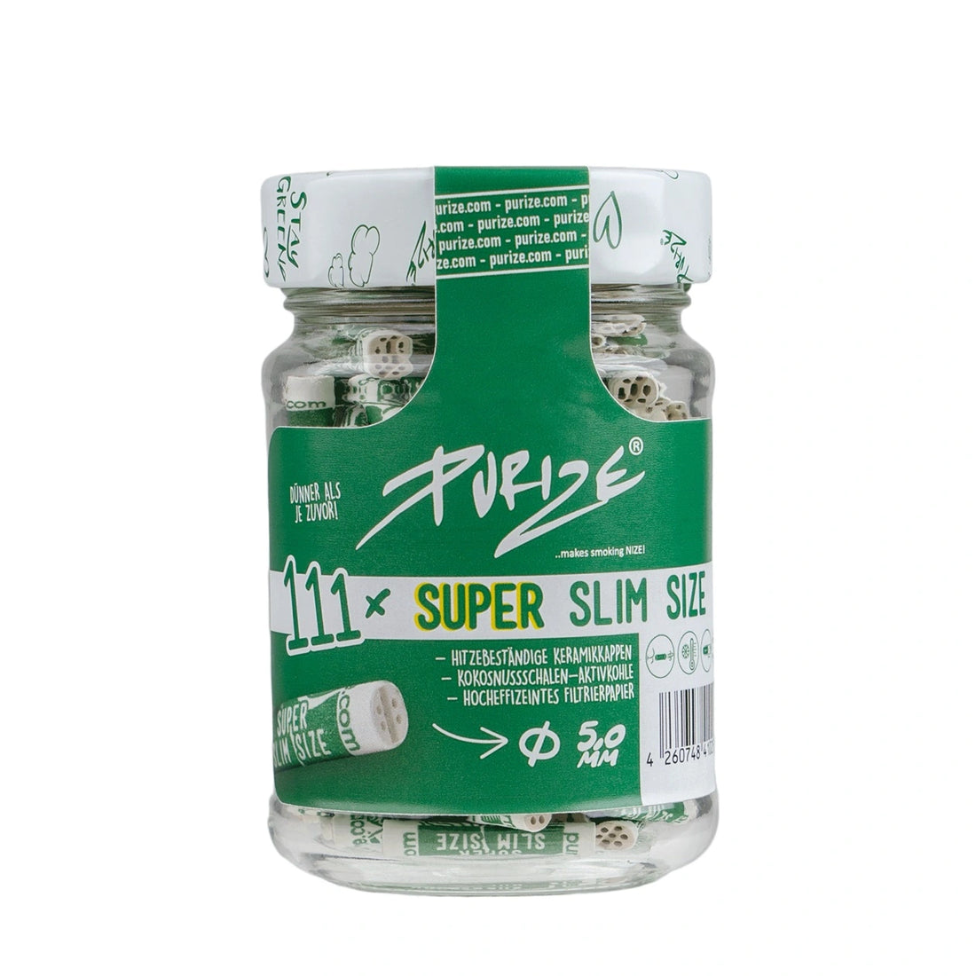 Purize Aktivkohlefilte Super Slim 111 Stück im Glas