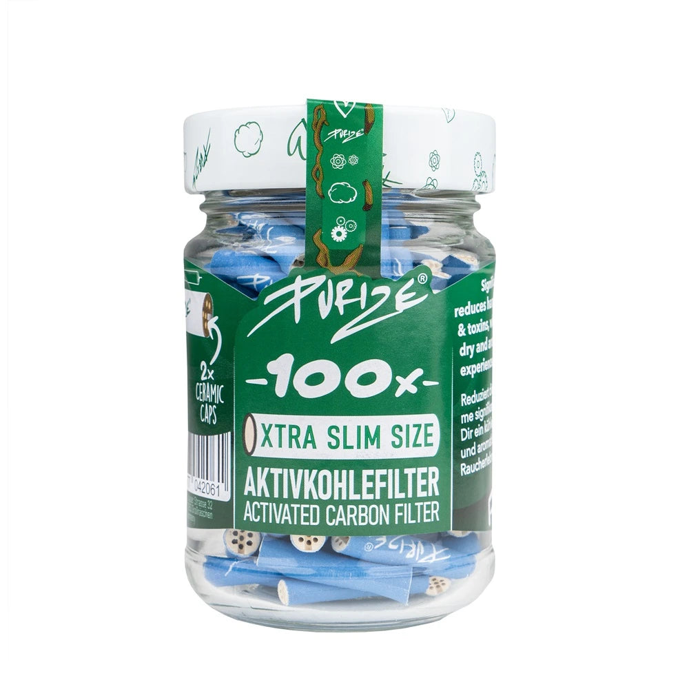 Purize Aktivkohlefilter XTRA Slim 100 Stück Glas Blau