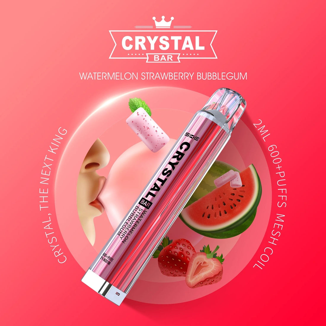 Einweg E-Zigarette SKE Crystal Bar 600 Watermelon Strawberry Bubblegum